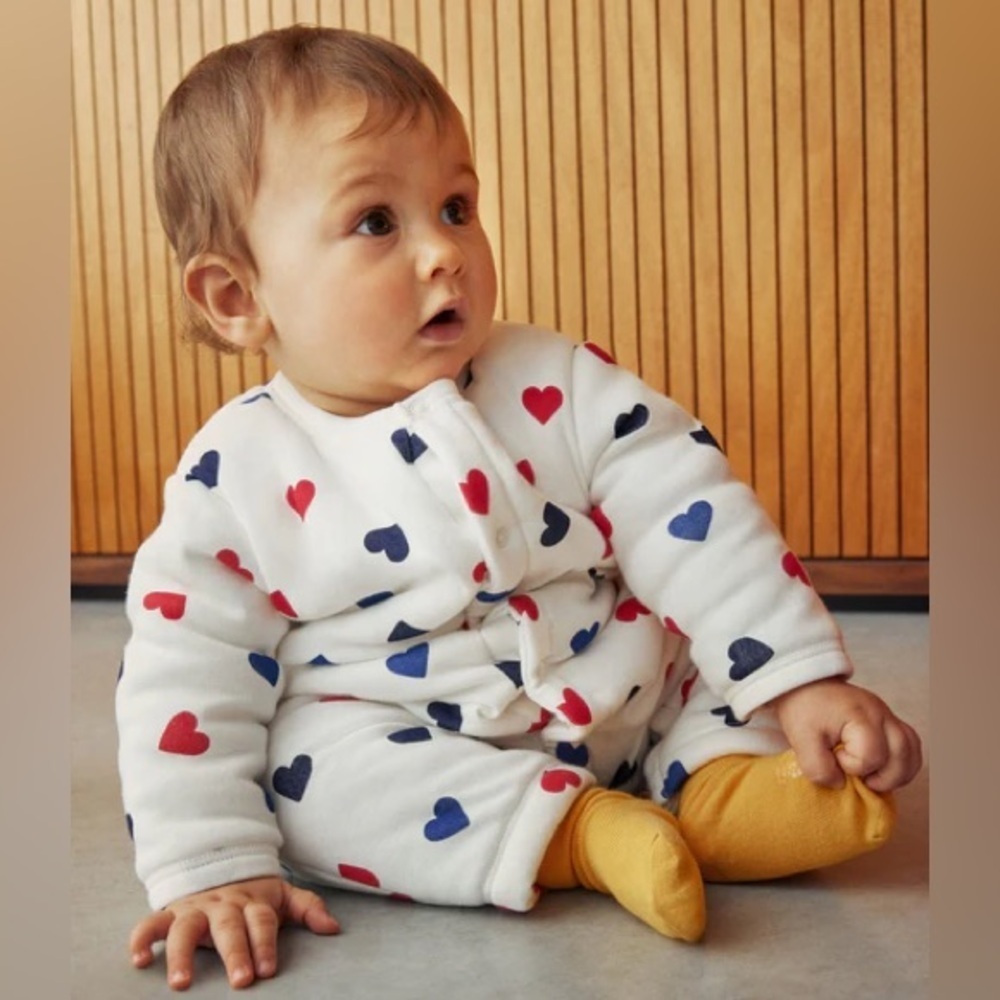 Petit bateau padded cotton jumpsuit in hearts